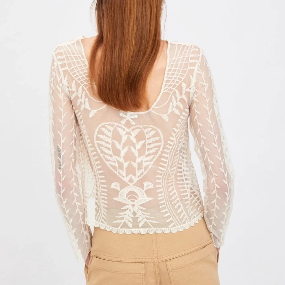 ZARA Semi-Sheer Embroidered Top
